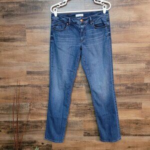 Loft Jeans Size 6 Low Rise Curvy Straight Medium Dark Wash Stretch Denim